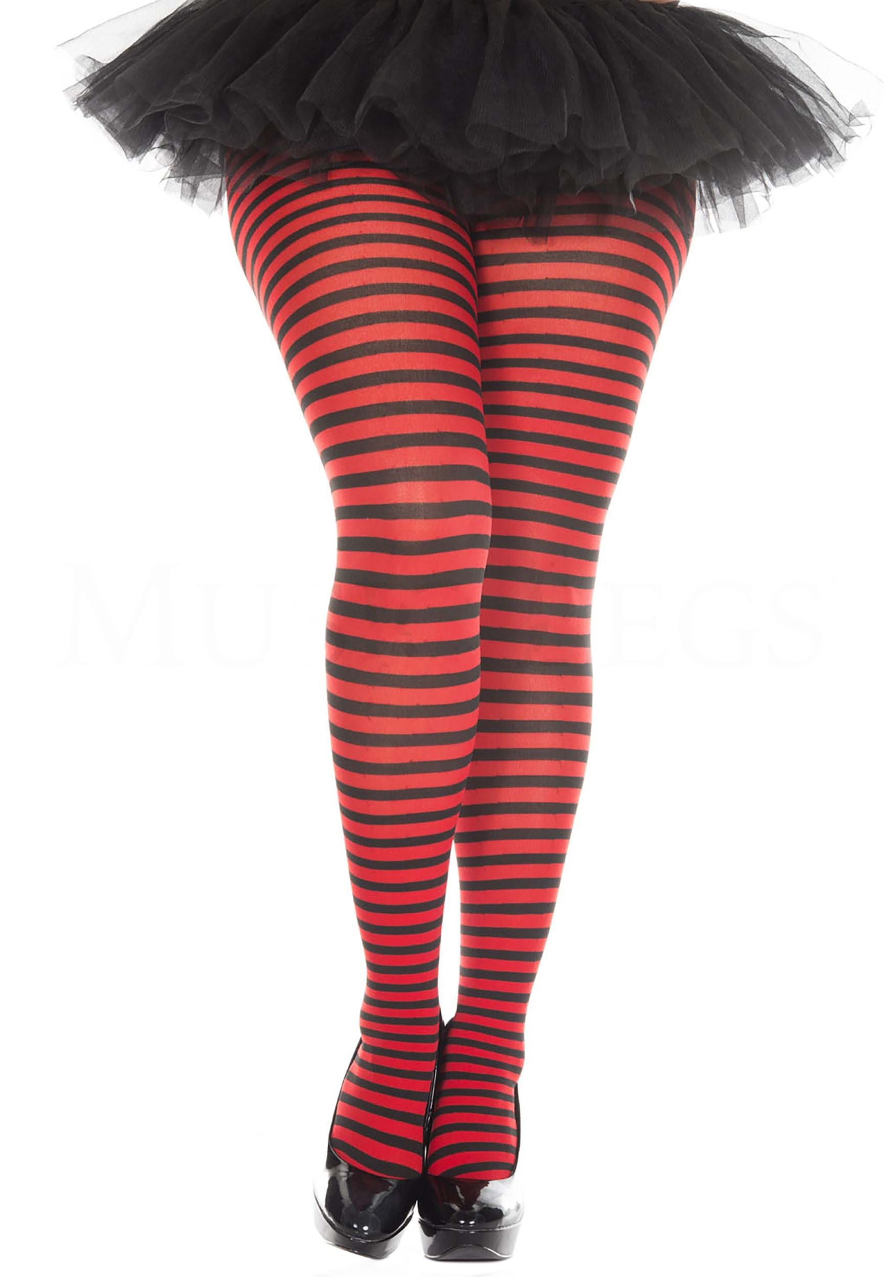 Women's Plus Black and Red Striped Stockings