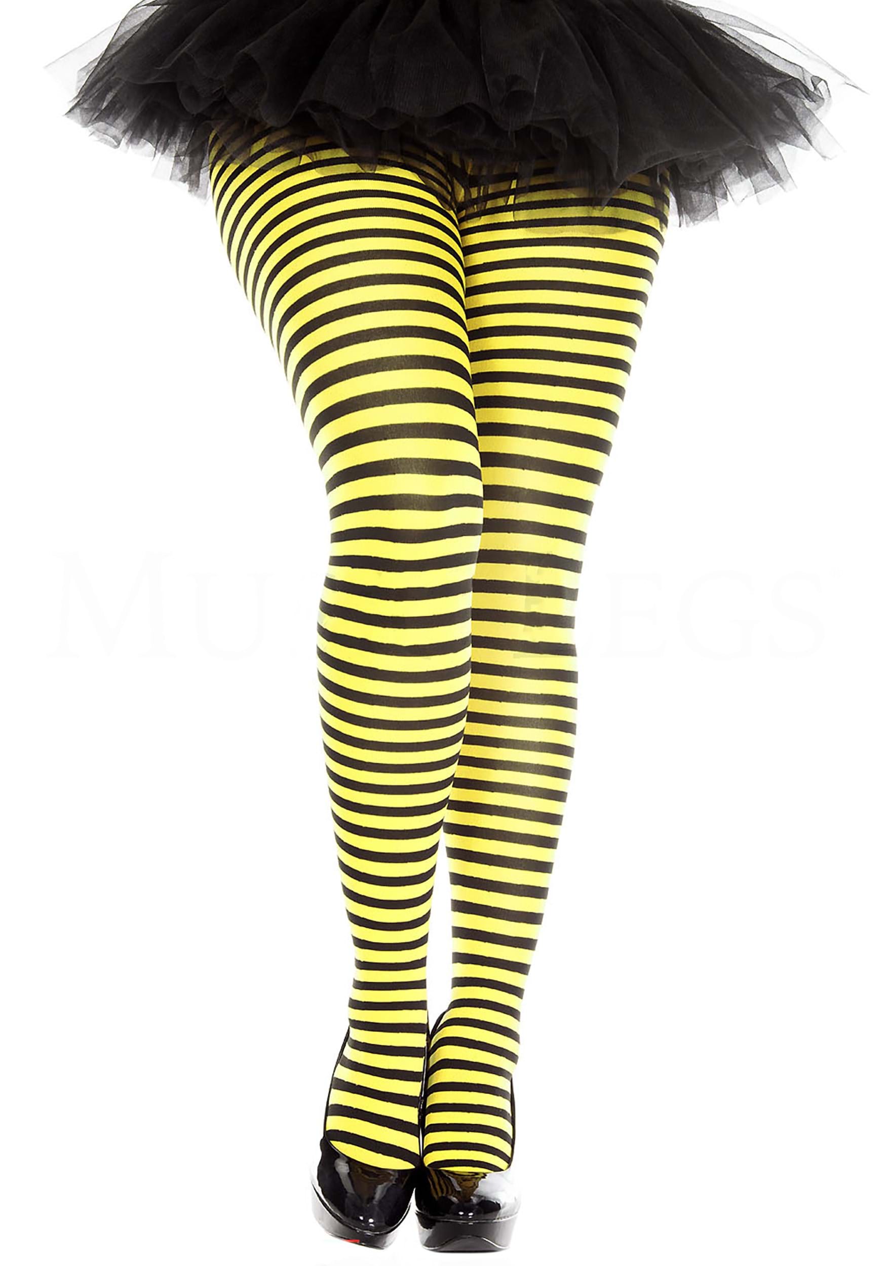 Women's Plus Black and Yellow Striped Tights