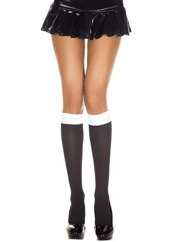 Black Opaque Thigh High Stockings w/ Satin Bows