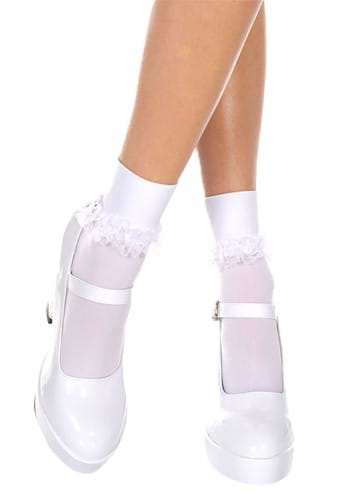 Womens White Ruffle Nylon Socks