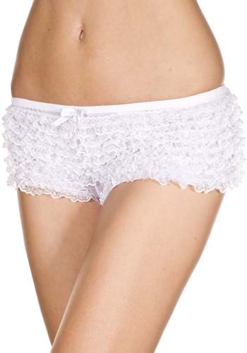 Womens White Micro Lace Ruffle Tanga Shorts