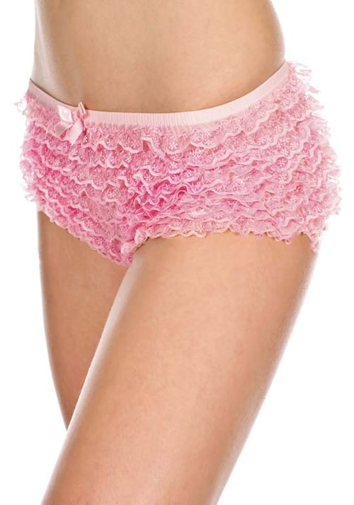 Womens Pink Micro Lace Ruffle Tanga Shorts