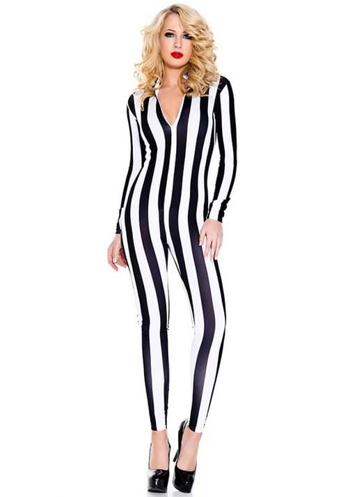 Womens Black and White Stripe Jumpsuit