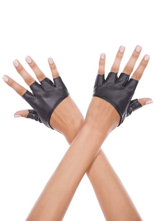 Womens Short Faux Leather Fingerless Gloves