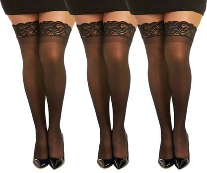Women's Plus Size Black Lace Top Sheer Thigh High Multi-Pack