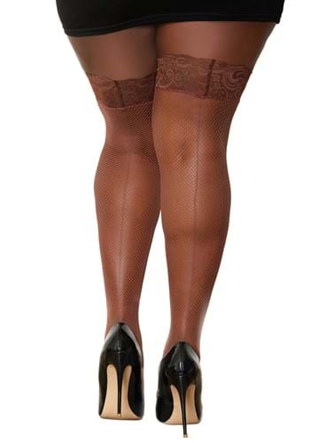 Plus Size Espresso Fishnet Thigh High Stockings for Women | Costume TIghts