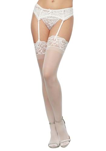 Womens White Sheer Thigh High Stockings Lace