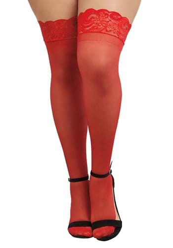Womens Plus Size Red Sheer Thigh High Stockings
