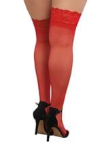 Womens Plus Size Red Sheer Thigh High Stockings Alt 1
