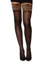 Womens Brown Sheer Thigh Highs with Leopard Print