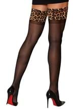 Womens Brown Sheer Thigh Highs with Leopard Print Alt 1