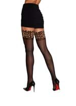 Women's Brown Sheer Thigh Highs with Leopard Print Top