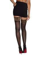 Women's Brown Sheer Thigh Highs with Leopard Print Top