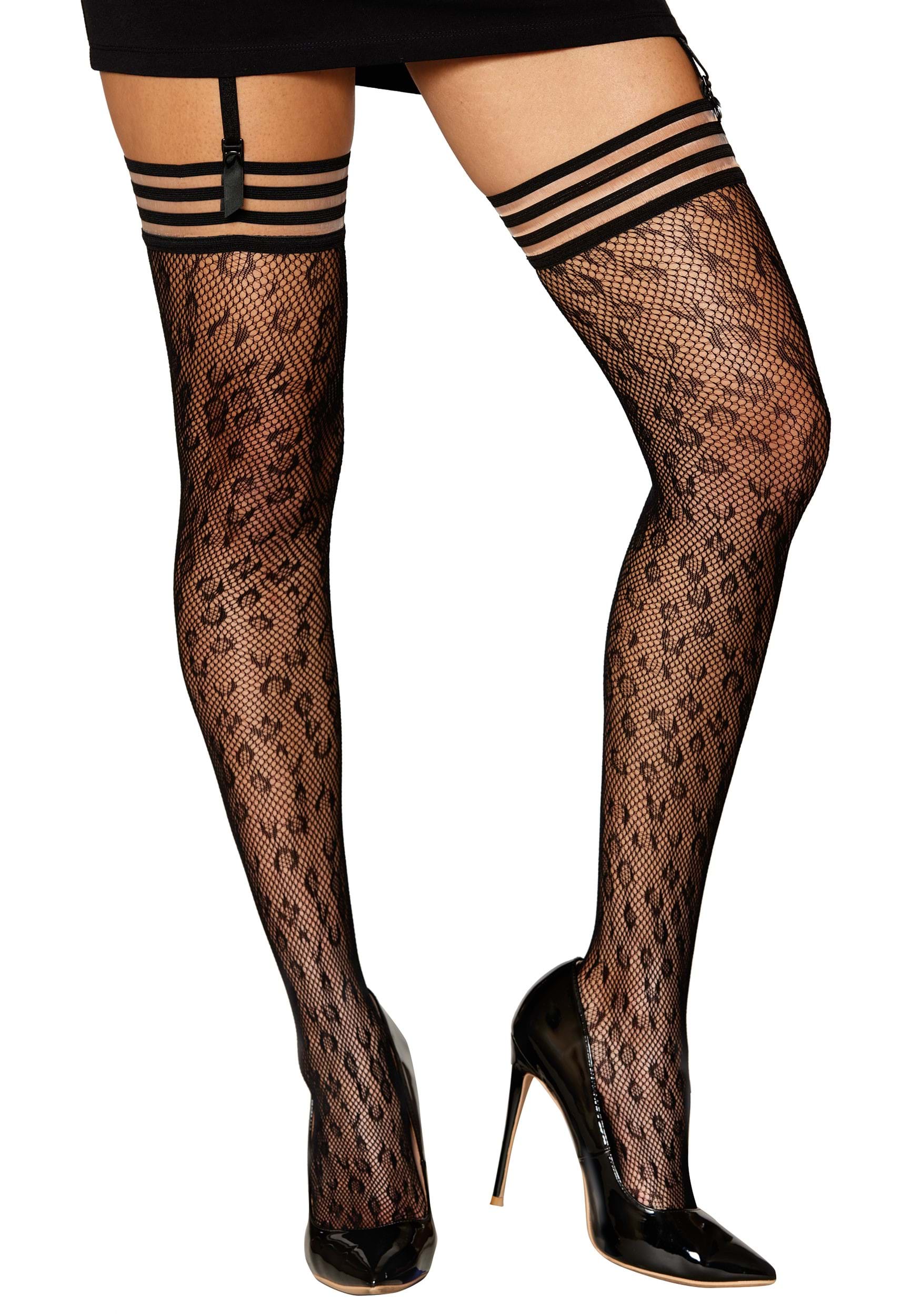Leopard Pattern Fishnet Women's Thigh High Tights | Costume Tights