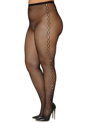 Plus Size Black Fishnet Womens Stockings with Jacquard