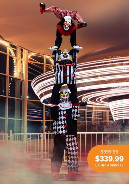 3-Stacked Acrobatic Animatronic Clowns Decoration