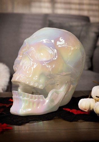 10-Inch Large Pearl Oil Slick Skull Halloween Prop | Skull Decorations