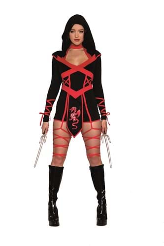 Women's Red Dragon Ninja Hooded Romper Costume