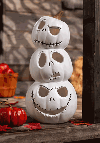 18-Inch Nightmare Before Christmas Jack Skellington Light Up Stacked Pumpkins Decoration | Halloween Decor