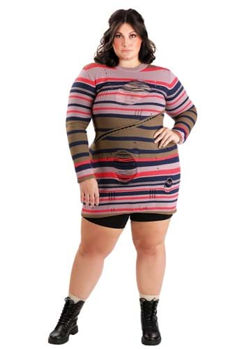 Womens Plus Astrid Striped Distressed Sweater Dress