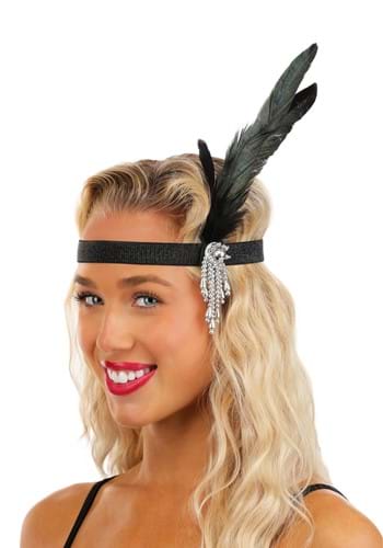 Womens Jeweled Black Flapper Headband