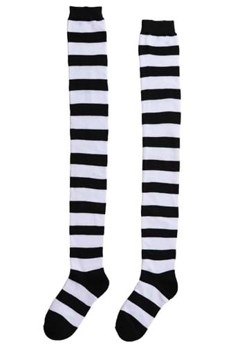Plus Size Black and White Striped Women's Witch Socks | Witch Accessories