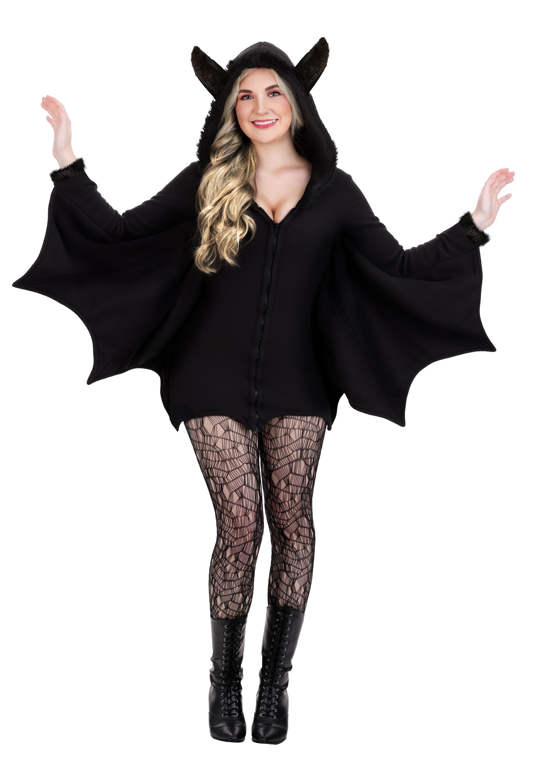 Women's Cozy Fleece Bat Zip Up Dress Costume | Animal Costumes
