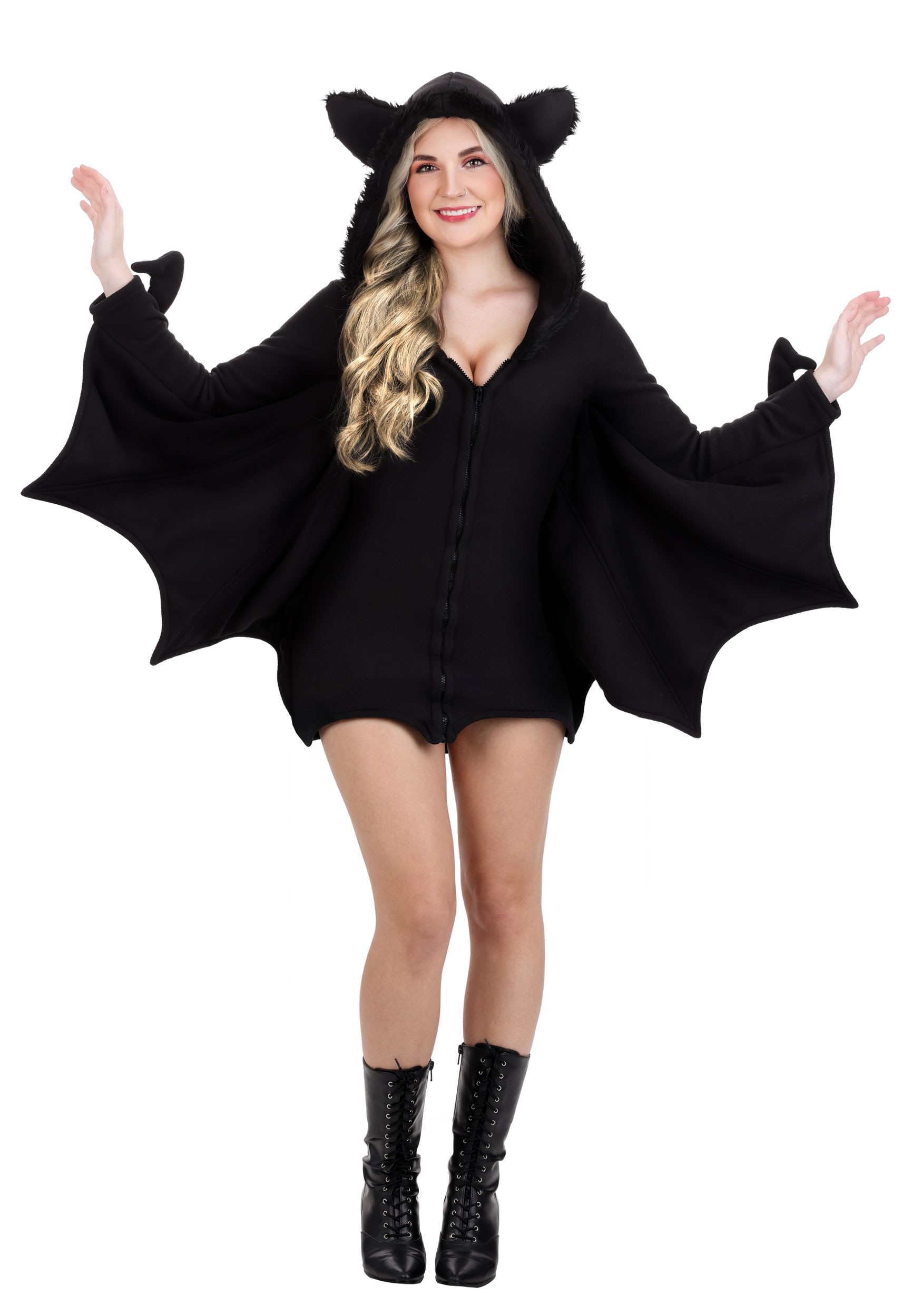 Womens Cozy Fleece Bat Zip Up Dress Costume Animal Costumes Womens Cozy Fleece Bat Zip Up Dress Costume Animal Costumes