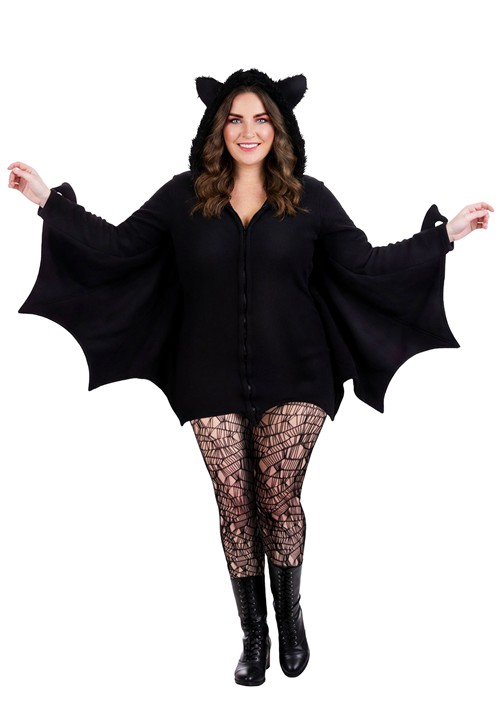 Plus Size Cozy Fleece Bat Zip Up Costume Dress Women