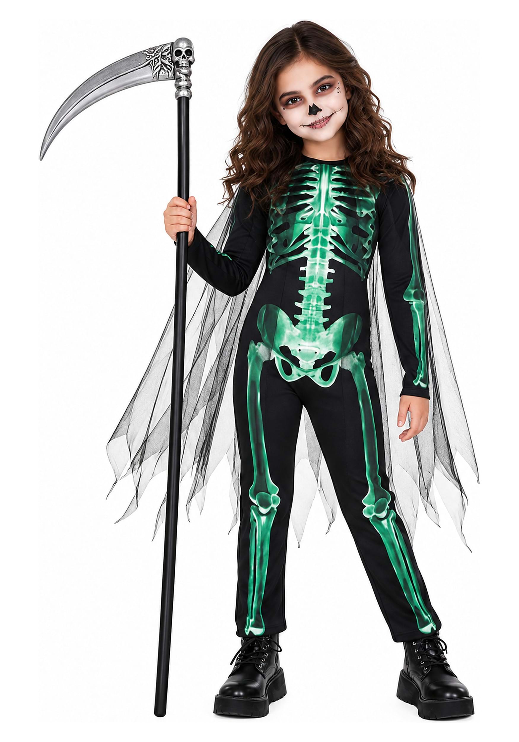 Glow Skeleton Reaper Costume for Girls | Kid's Skeleton Costumes