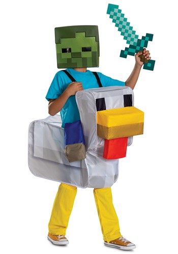 Classic Minecraft Chicken Jockey Pop Out Ride Kid's Costume | Minecraft Costumes