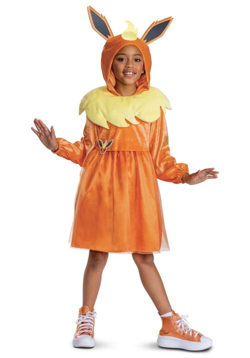 Girls Pokemon Flareon Hooded Dress Costume