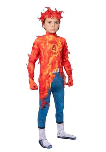Boys Human Torch Fantastic Four Zentai Suit Costum