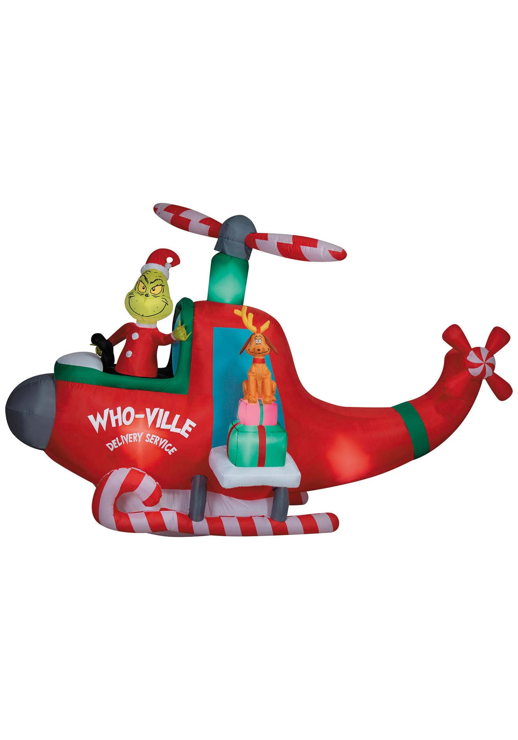10FT Animated Inflatable Grinch in Helicopter Decoration | Christmas Decorations