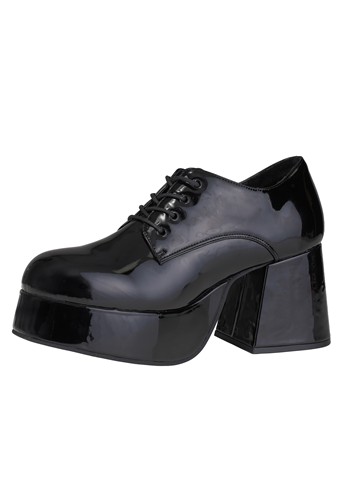 Men's Patent Disco Pimp Costume Black Shoes | Disco Accessories