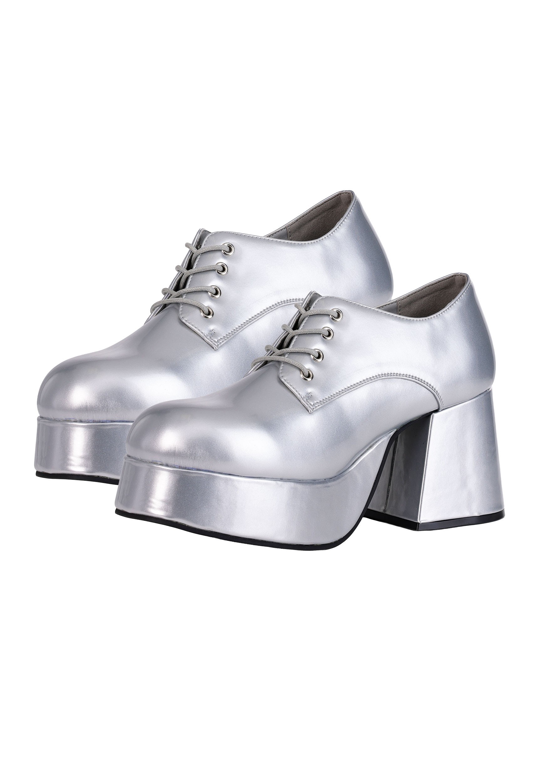 Men's Disco Pimp Costume Silver Shoes | Disco Accessories