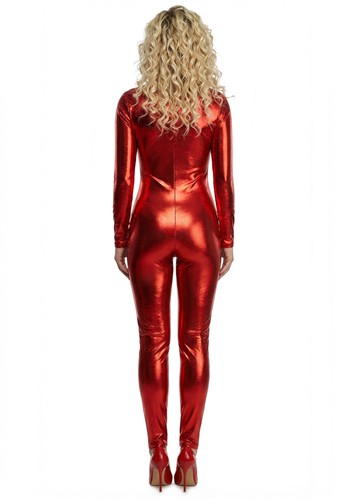 Women's Metallic Red Lamé Zip Front Bodysuit Costume | Adult Costumes
