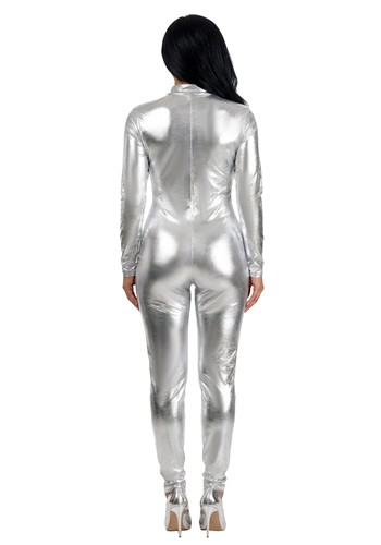 Women's Metallic Silver Lamé Zip Front Bodysuit Costume | Adult Costumes