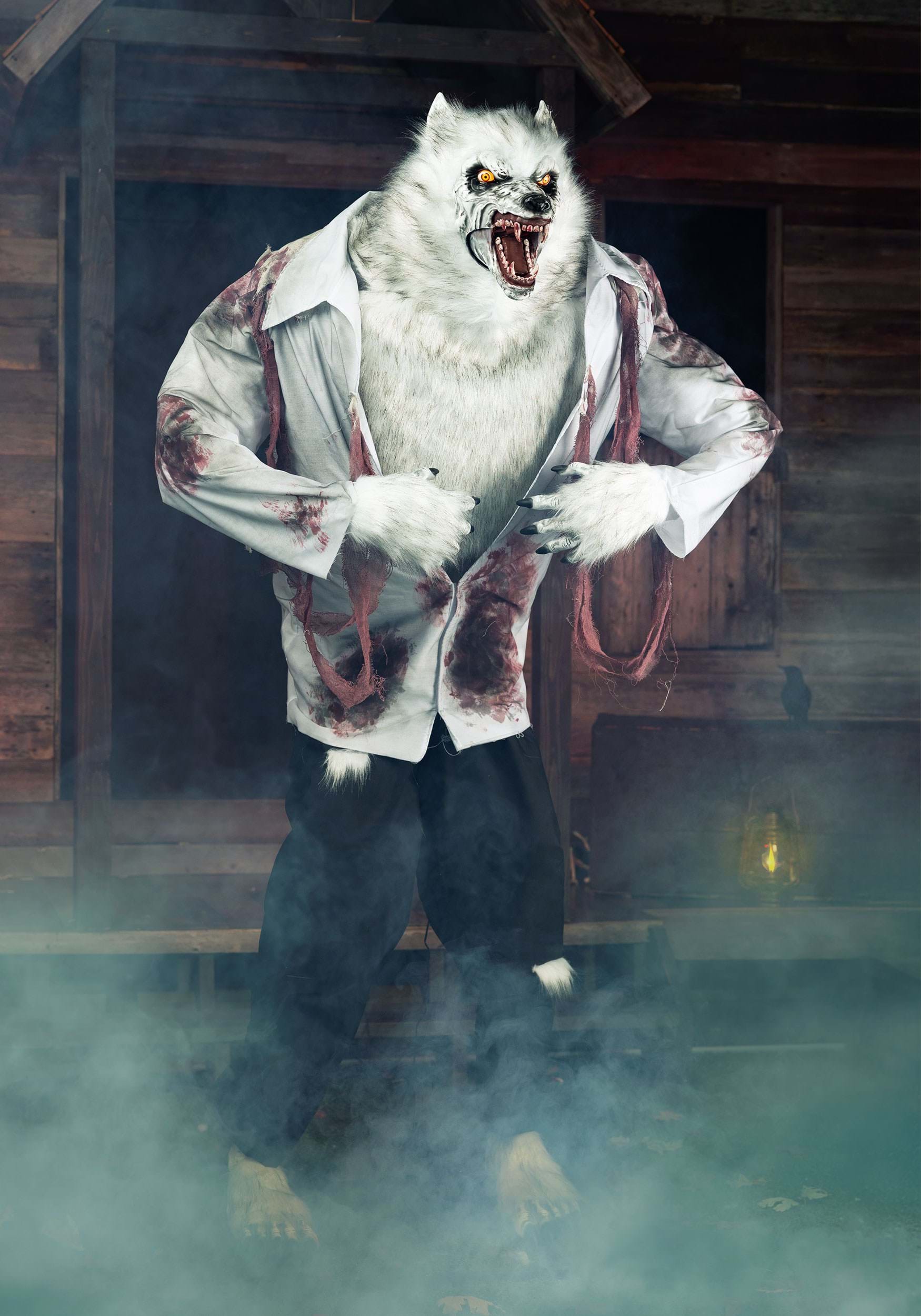 7FT Howling White Werewolf Halloween Animatronic Decoration | Animatronics
