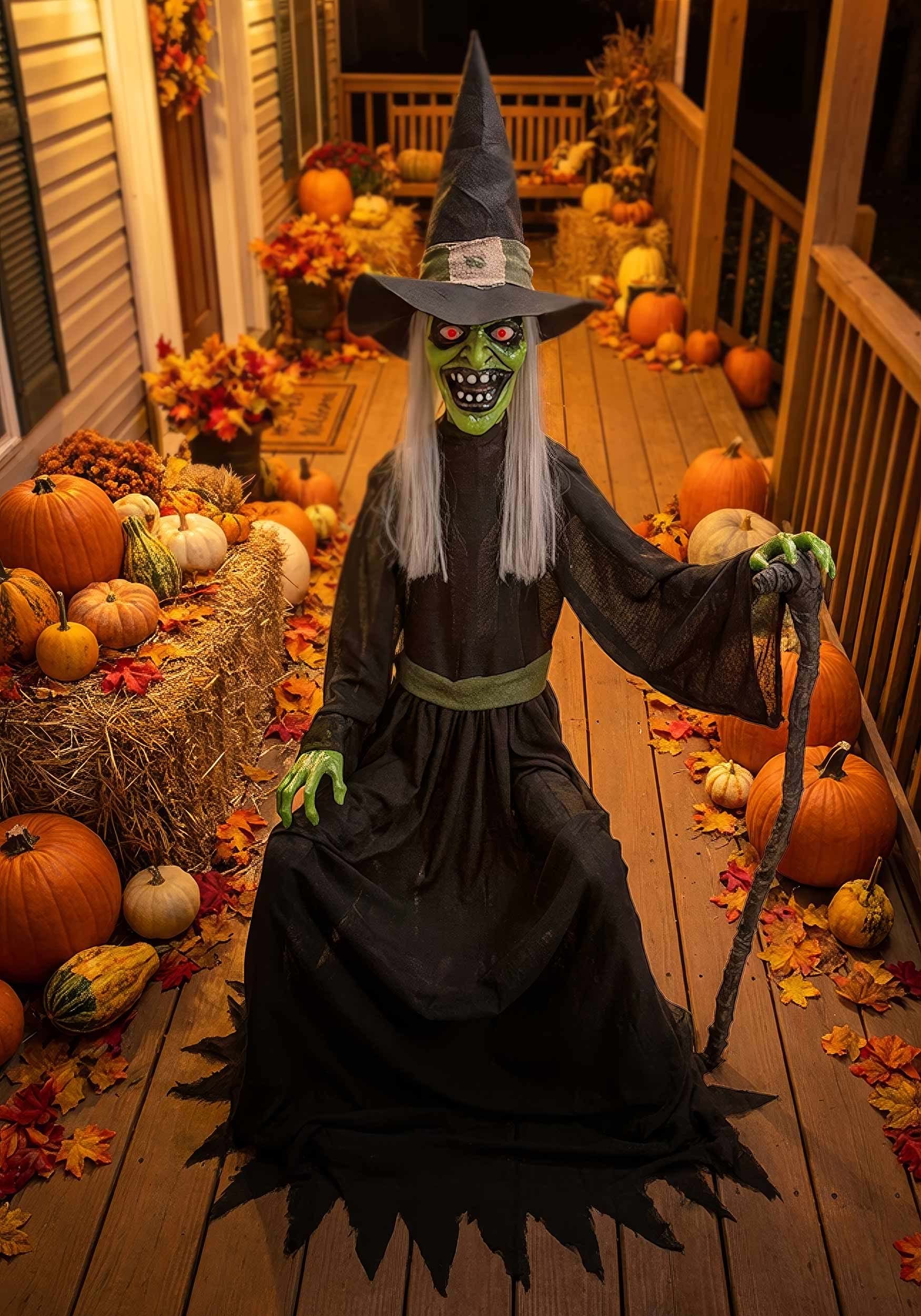 4FT Animatronic Seated Cackling Witch Decoration - Scream Saver | Witch Decorations