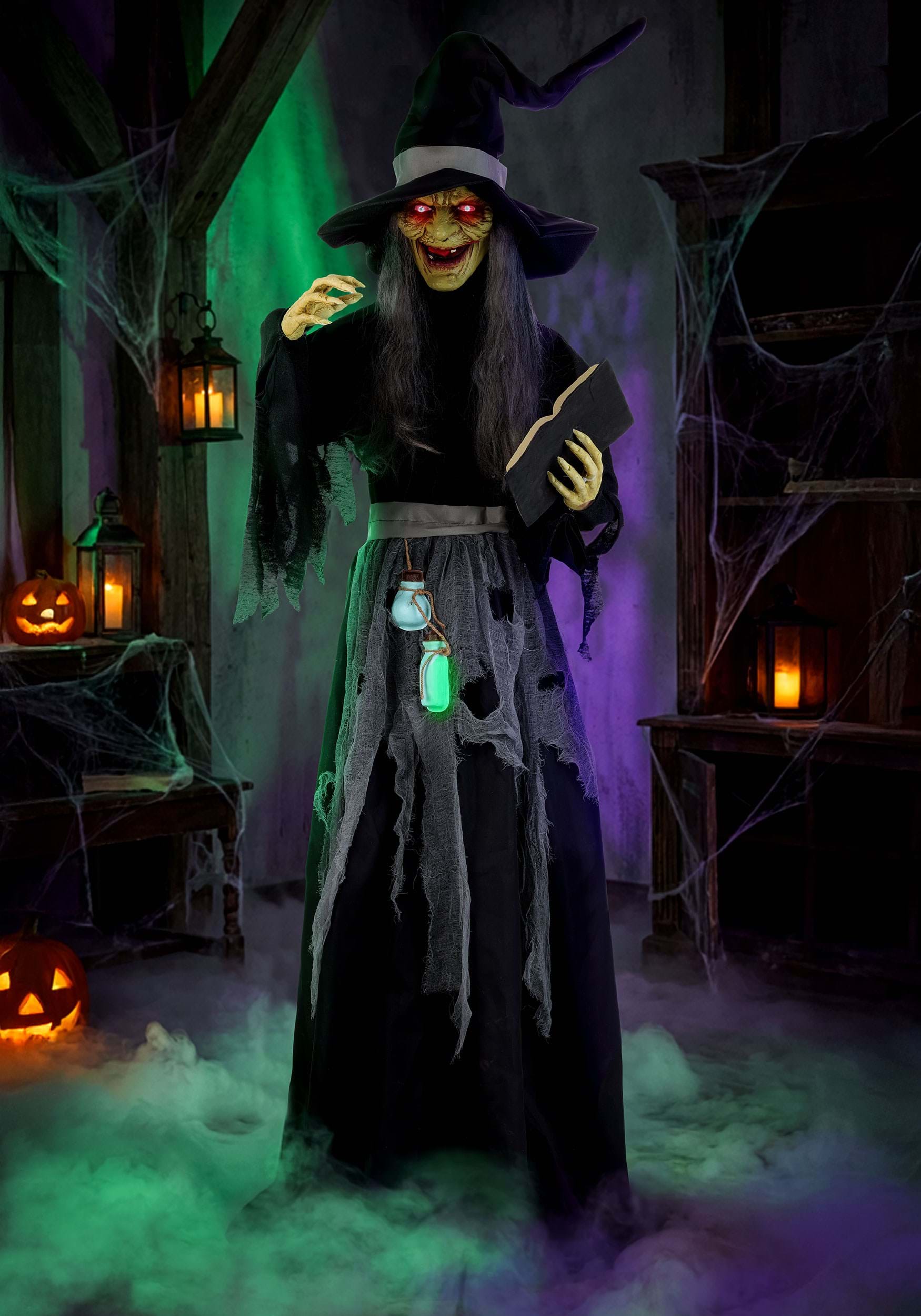 6.5FT Animatronic Auntie Althea the Storybook Witch Decoration - Scream Saver | Witch Decorations